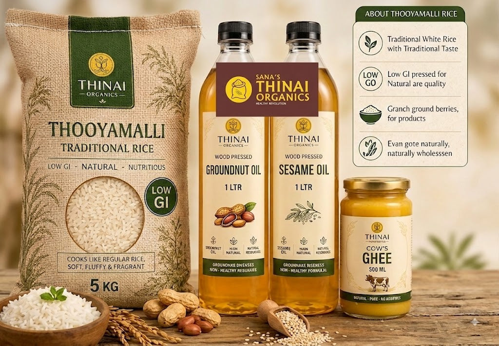 Thooyamalli Rice Combo Pack – Wood Pressed Groundnut Oil, Sesame Oil & Ghee(7.5kg)