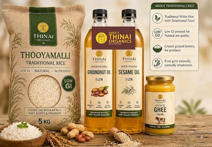 Thooyamalli Rice Combo Pack – Wood Pressed Groundnut Oil, Sesame Oil & Ghee(7.5kg)