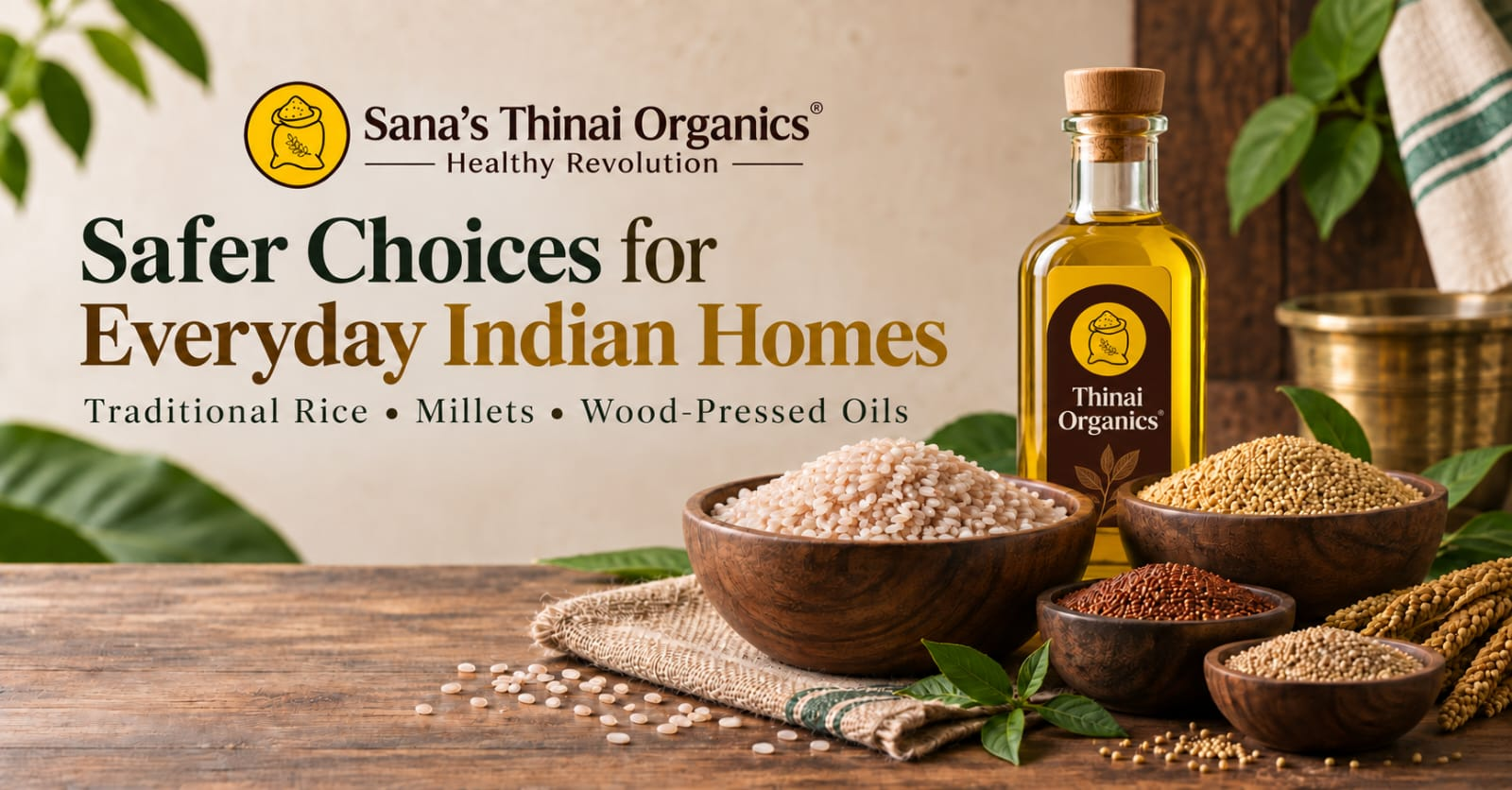 Sana's Thinai Organics pantry and wood-pressed oil