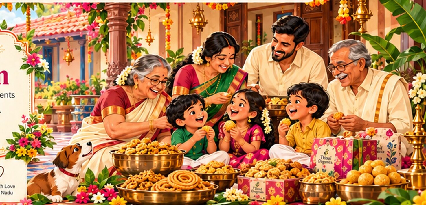 Family sharing Inippu Palagaram sweets and savouries